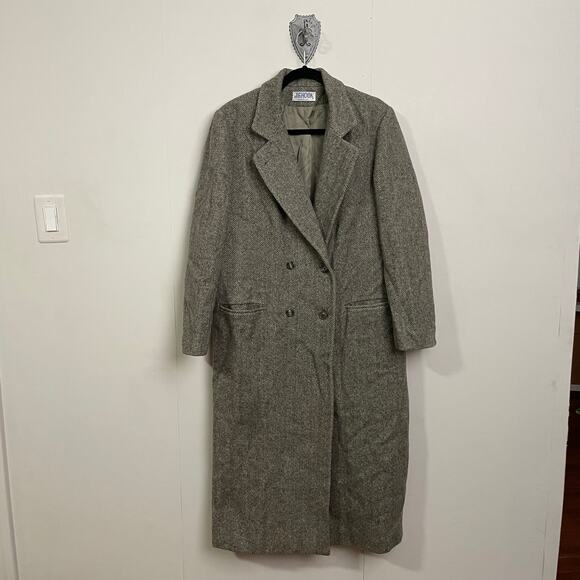 Vintage XL trench coat tweed gray light academia winter 100% wool classic corp